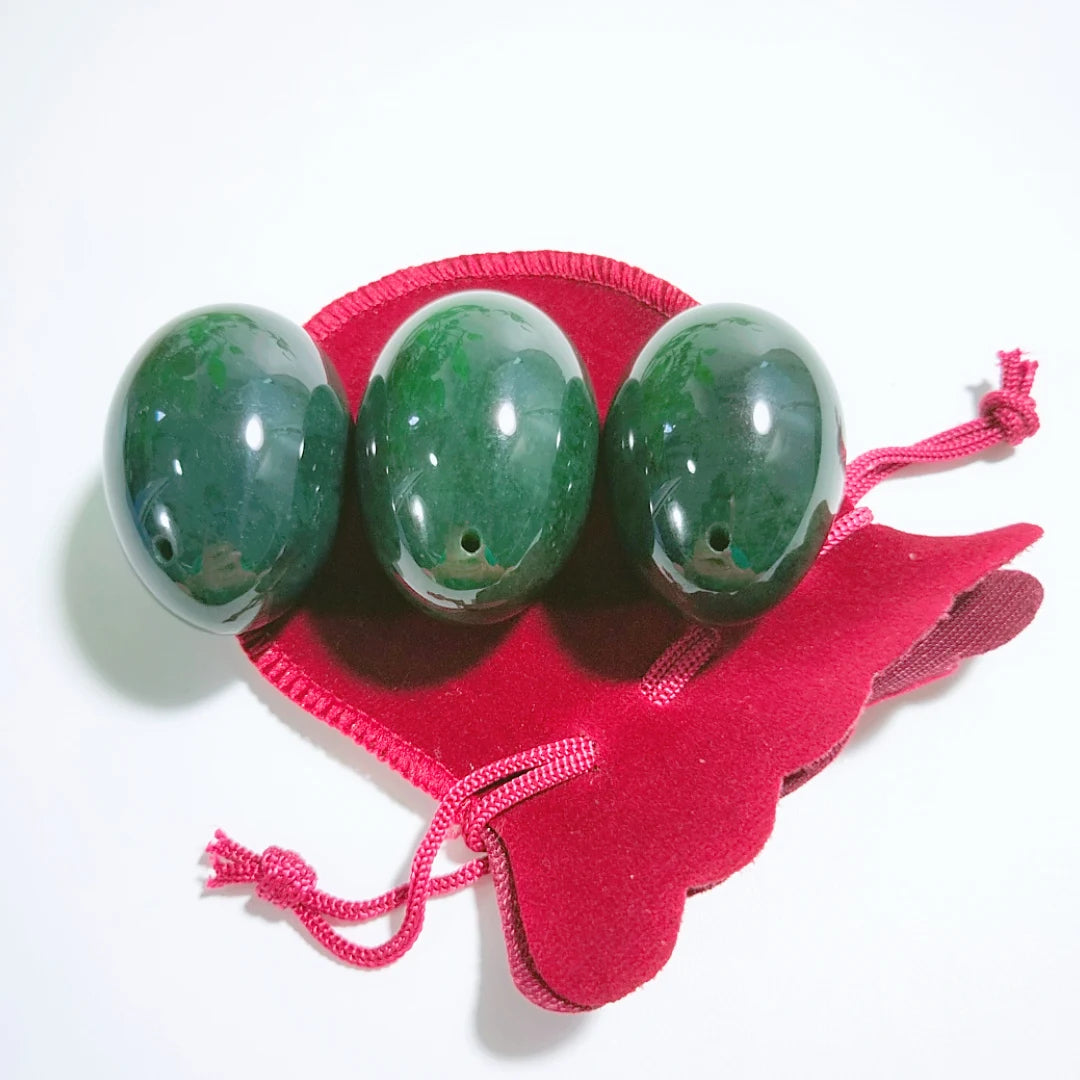 HY Wholesale Custom Logo Drilled 3size Real Nephrite Jade Yoni Eggs for Women Vaginal Exercise for Women