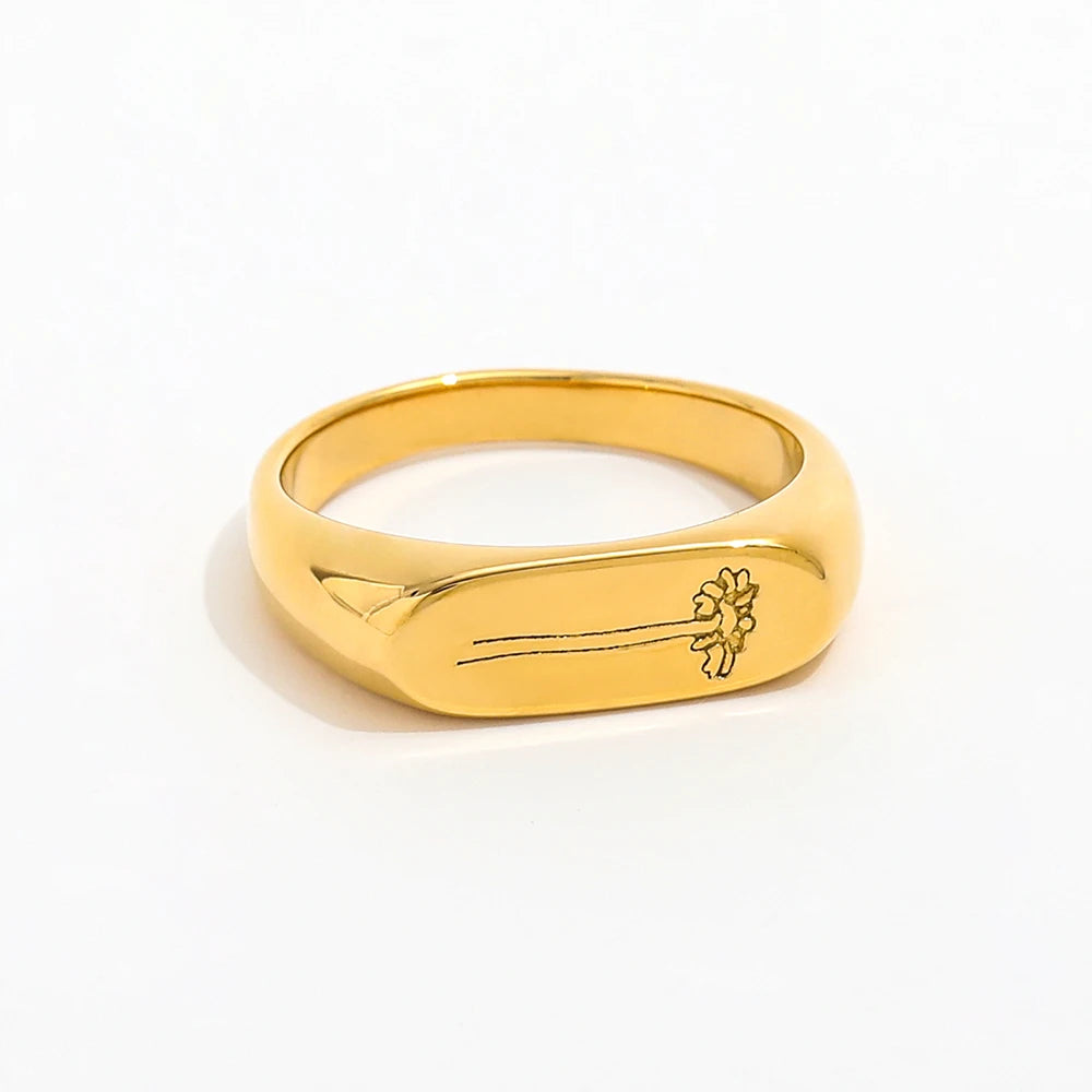 Fenny 18K Gold Plated Wholesale No Fade Stylish Minimalist Engrave Flower Stainless Steel Finger Ring Trendy for Women