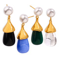 Fashion New Water Drop Resin Titanium Steel Pendant Earrings Pearl Pendant 18k Gold Plated Jewelry Earrings for Women