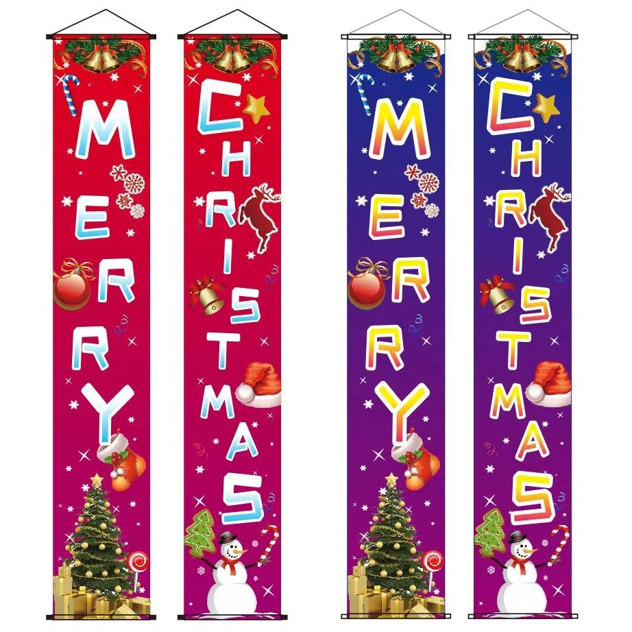 2026 Newest Luxury Christmas Decorations Outdoor Yard Front Porch Sign Merry Christmas Party Door Banner Hanging 30x180CM