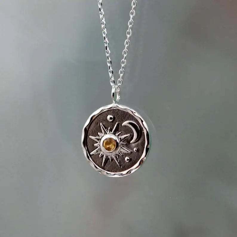 New Design Fashion Retro Necklace GT Hot Selling Sun Moon Charm Zircon Necklace for Women Jewelry