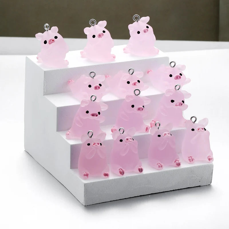 6 Postures Pink Yoga Pig Resin Charms 3D Luminous Pendants for DIY Jewelry Making Accessories Handmade Earring Necklace W274