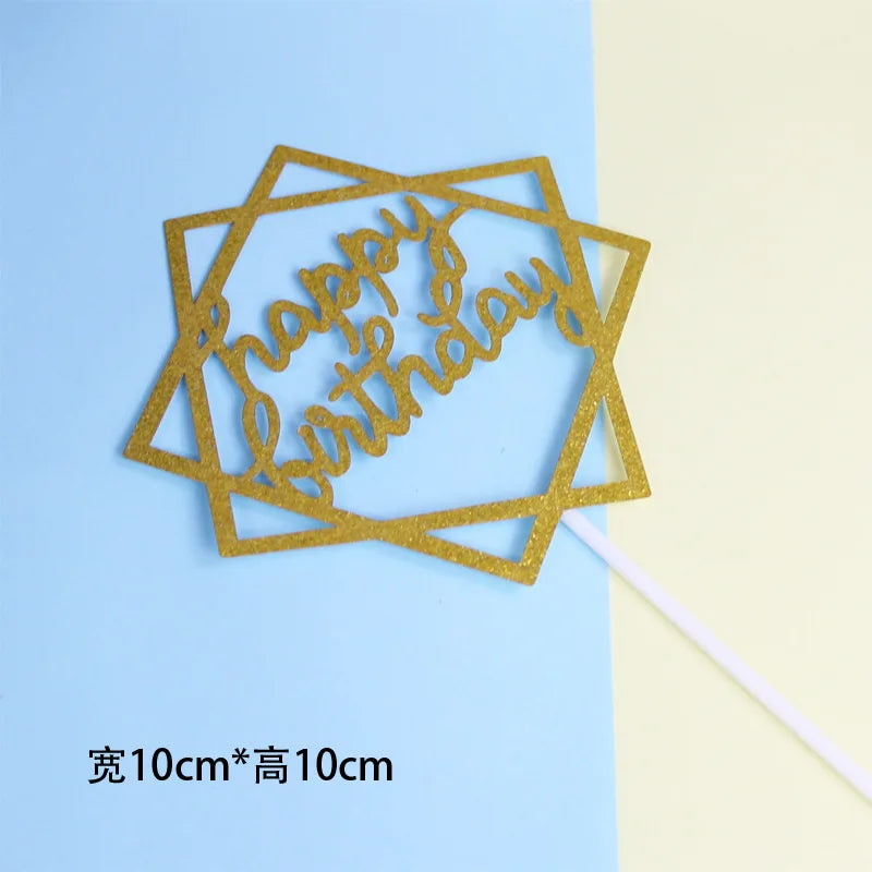10pcs Happy Birthday Cake Topper Glitter Paper Gold Cake Toppers Happy Birthday Party Supplies Cake Decorations