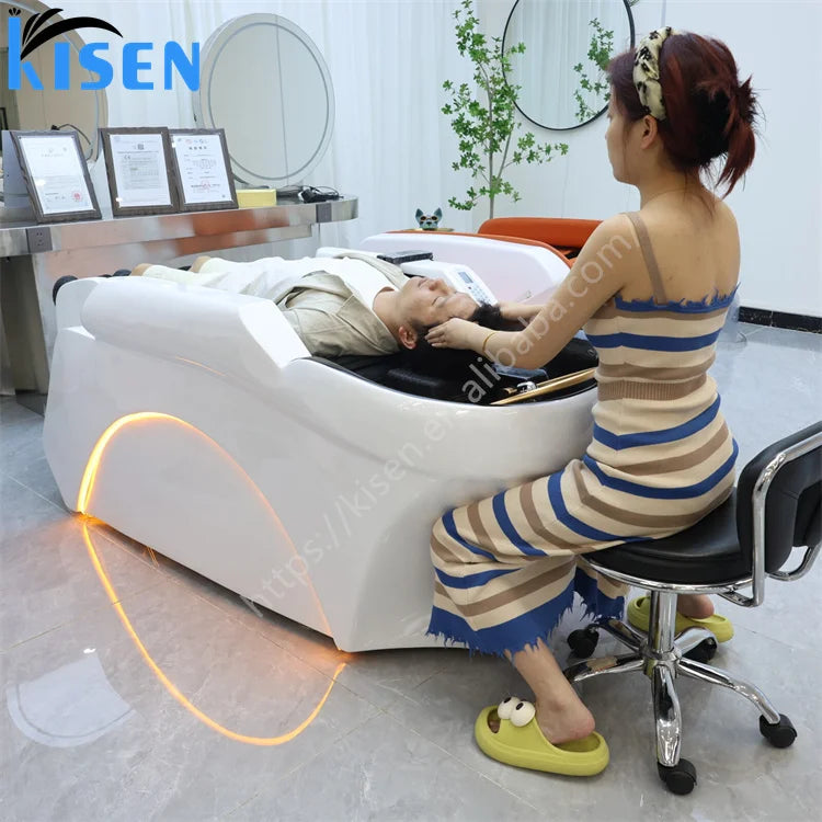 Hot Sale Massage Salon Shampoo Bed Chairs Water Circulation System Spa Beauty Salon Barber Shop With Steamer for Barber Shop Use