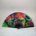 FAREA New Arrival Rave Fan UV Glow Handheld Folding Fan Bamboo Craft Iridescent Reflective Large Hand Fan