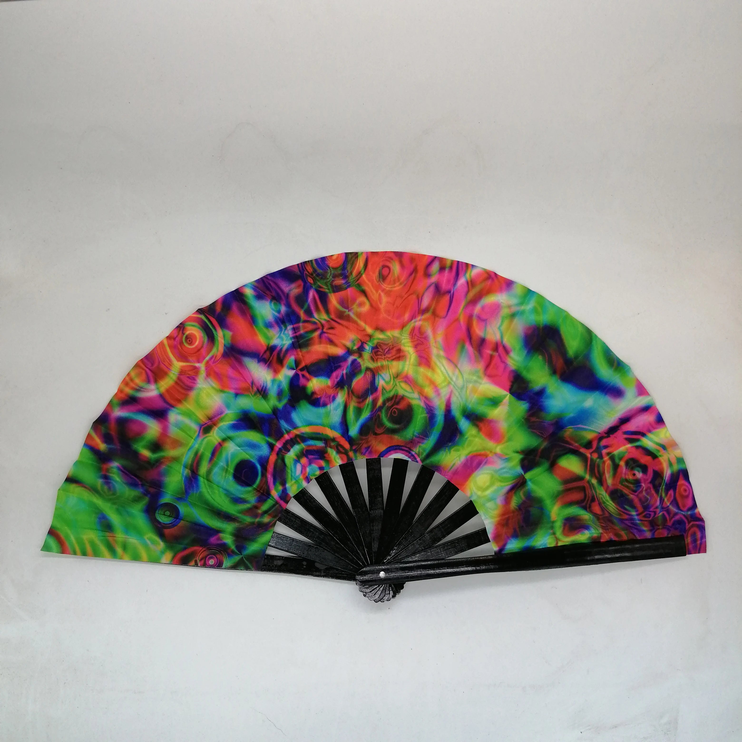 FAREA New Arrival Rave Fan UV Glow Handheld Folding Fan Bamboo Craft Iridescent Reflective Large Hand Fan
