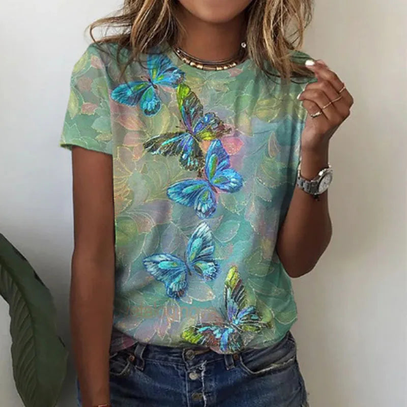 Summer Womens T-shirt Fashion Short Sleeve 3D Floral Print O-neck Casual T Shirt for Women's Plus Size 6XL Y2k Tee Shirts