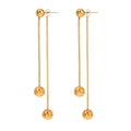 Elegant 18K Gold Plated Stainless Steel Three Balls Hanging Earrings Dainty Long Chain Tassel Drop Earrings Women Jewelry