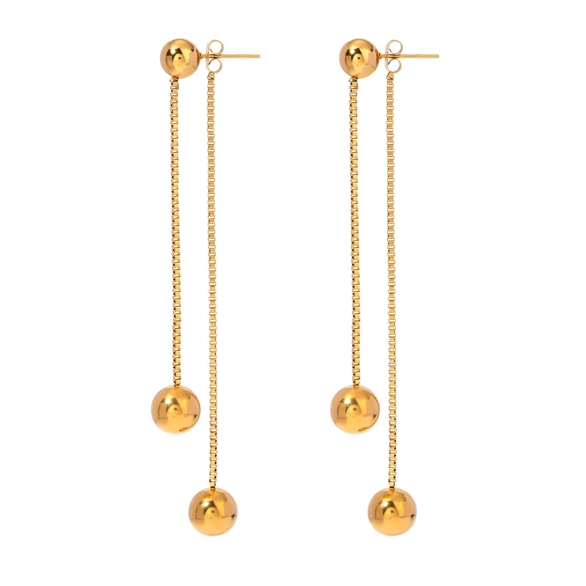 Elegant 18K Gold Plated Stainless Steel Three Balls Hanging Earrings Dainty Long Chain Tassel Drop Earrings Women Jewelry
