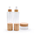 Bamboo Glass Bottle Empty Frosted 50ml Glass Bottle With Bamboo Pump Dropper Spray Lid