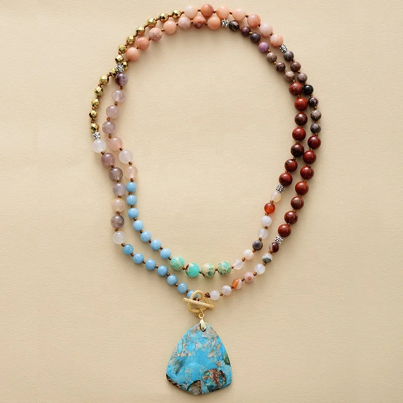 Ethnic Energy 108 Bead Malas Natural Stone Beads Shield Pendant for Meditation Yoga Wedding Spiritual Jewelry Great Gift Idea