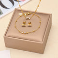 Women's High-end Stainless Steel Zircon New Fashion Bow Jewelry Set Luxury Stylish Bowknot Bracelet Necklace Earrings Sets