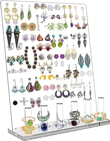Earring Organizer Acrylic Earring Holder Stud Display Pegboard 120 Holes with 6 Pcs Ring Holder Earrings Organizer Display