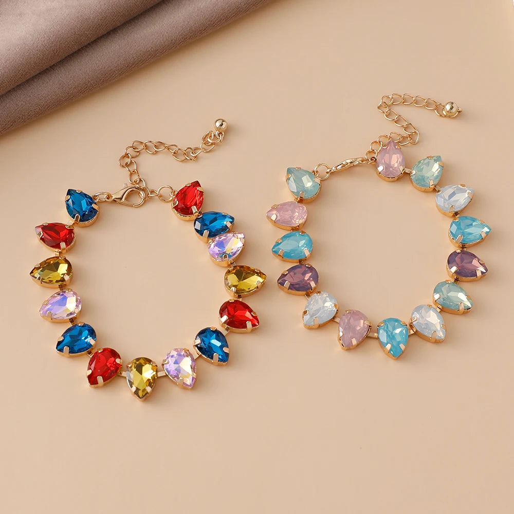 New Arrivals Diamond Geometric Link Chain Bracelet Bling Colorful Crystal Rhinestone Water Drop Bracelets for Party
