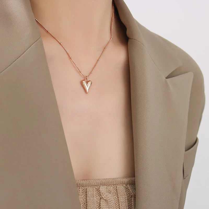 Mother's Day Stainless Steel 18K Gold Heart Shaped Jewelry Rose Gold Women Heart Jewelry Heart Necklace