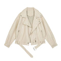 New Spring Women Pu Leather Motorcycle Jacket Female With Belt Solid Color Jackets Ladys Loose Casual Jacket