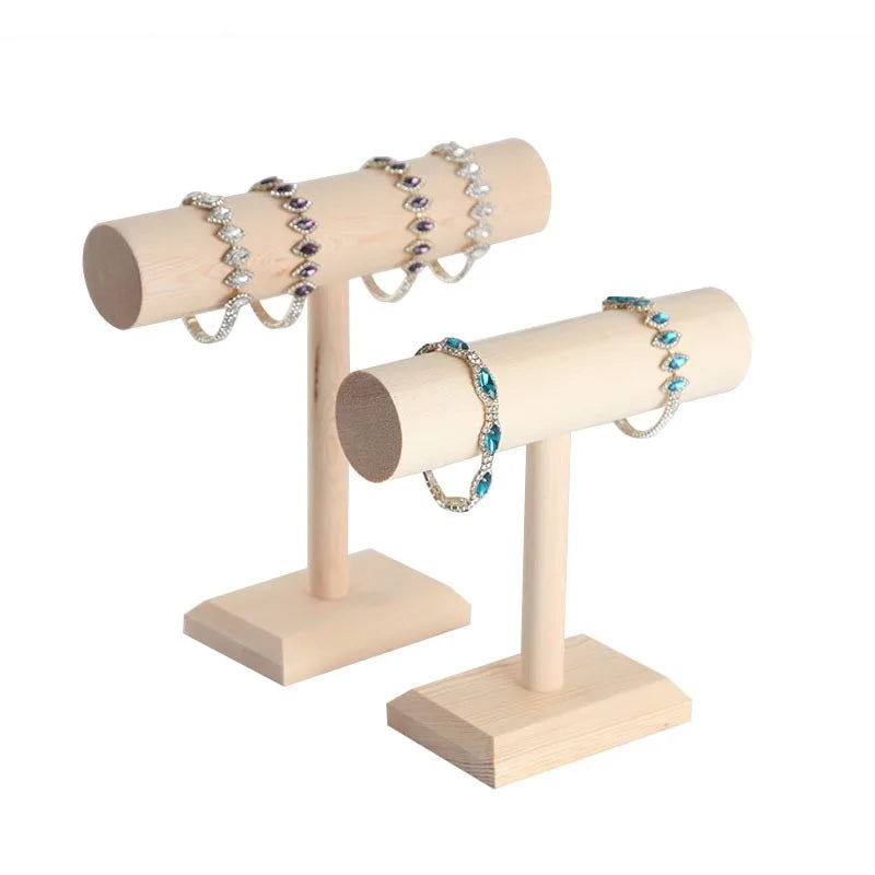 Natural Polished Wood Jewelry Container Bracelet Watch Hair Hoop Display Stand Holder