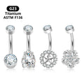 14G Titanium Geometric Trendy Belly Button Ring Internally Threaded Waterdrop Star Flower Zircon Body Jewelry for Navel Piercing