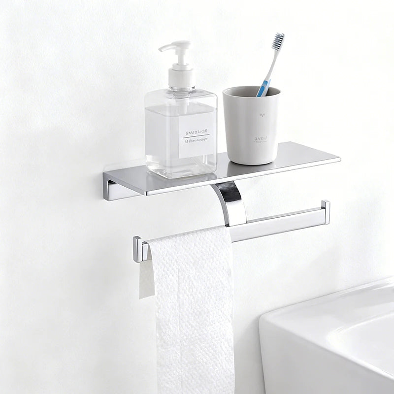 Hot Selling Modern Design Bathroom & Kitchen Universal Accessories Toilet Paper Holder with Shelf Hardware Set