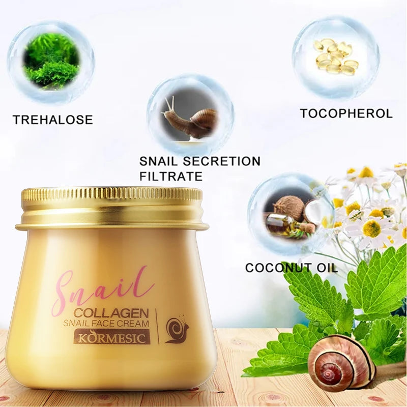 OEM ODM Private Label KORMESIC Anti Wrinkle Anti Aging Moisturizing Collagen Snail Extract Whitening Repairing Snail Face Cream