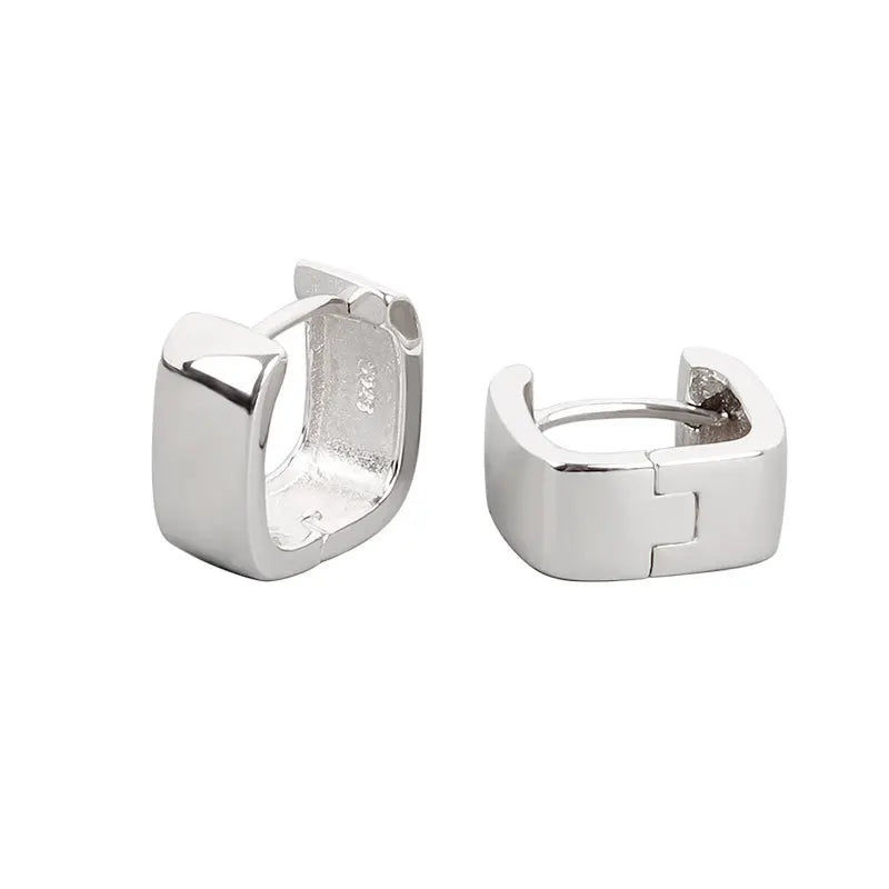 Daidan S925 Earrings Sterling Silver Polished Geometric Wide Hoop Square Huggies Earrings