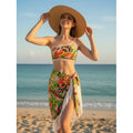 2025 New Tropical Style Rio Parrot Print Ruffle One Shoulder Three Pieces Bikini With Long Skirt Women Swimsuit Swimwear