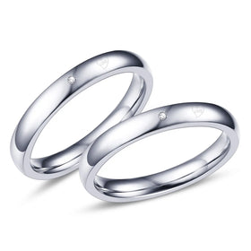 Romantic Silver Stainless Steel Couple Rings Classic Design for Engagement Party-Romantic Anniversary Jewelry Gift for Lovers