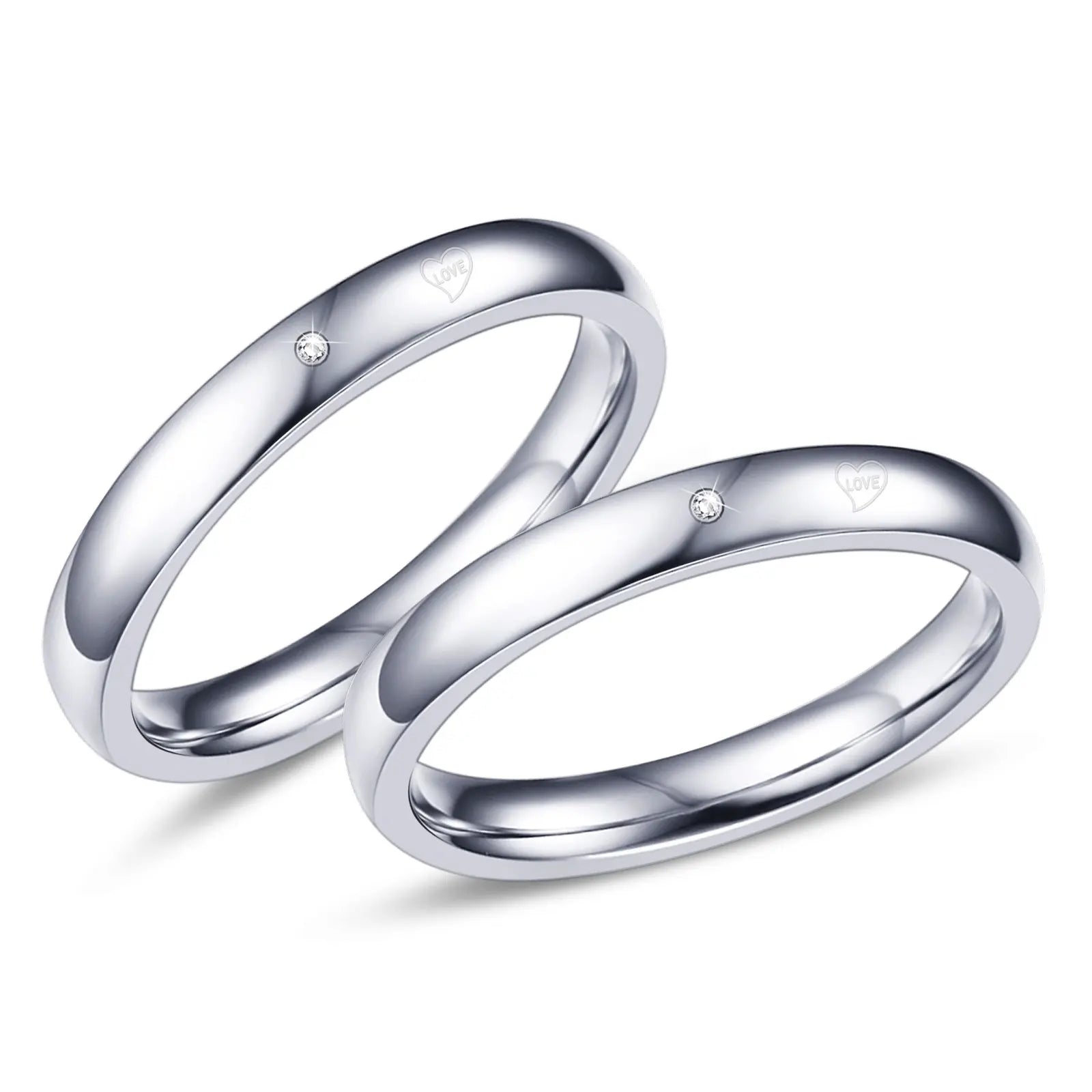Romantic Silver Stainless Steel Couple Rings Classic Design for Engagement Party-Romantic Anniversary Jewelry Gift for Lovers