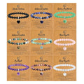Personalized Heart Charm Beaded Elastic Bracelets Fluorite Natural Crystal Healing Yoga Bracelet with Card