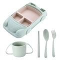 Microwave Safe Reusable BPA Free Kids Cutlery Set Bamboo Plate Biodegradable Kids Food Bowls Creative Food Cartoon Car