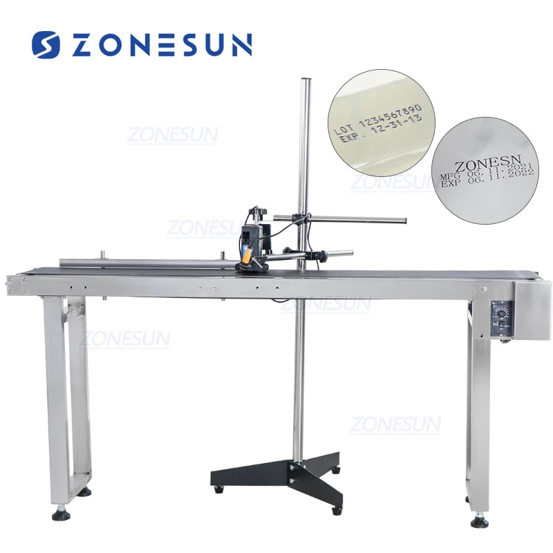 ZONESUN Inkjet Printer Conveyer Conveying Table Band Carrier Sorting Workbench PVC Belt Conveyor Bottle Box Bag Sticker Conveyor