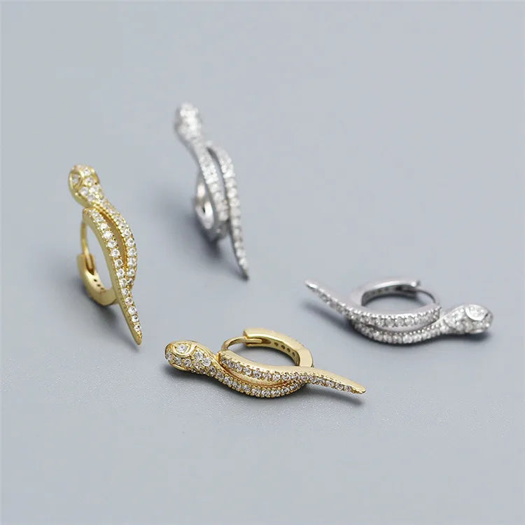 SP Luxury Snake Hoop Earrings 18K Gold Plated 925 Sterling Silver High Quality Zircon Snake Hoop Earrings