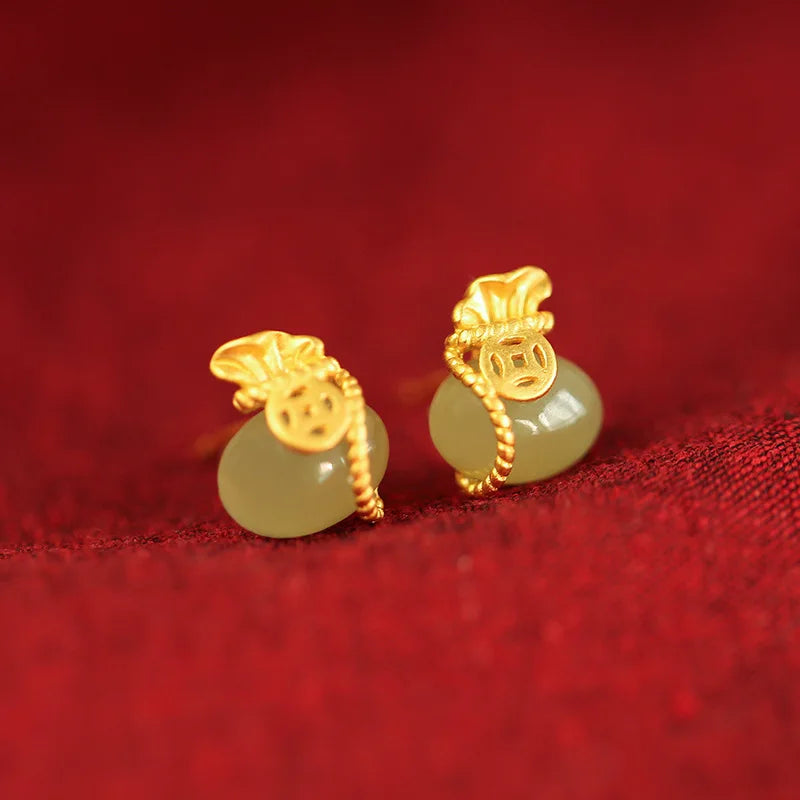 Imitation Hetian Jade Money Pouch Earring Chinese Style Vintage Small Lucky Pouch Earrings Wealth Attract Earring Stud for Women