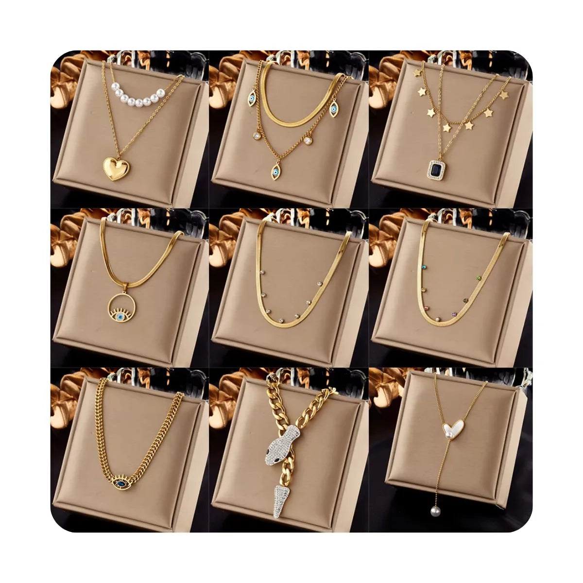 18k Gold Plated  Necklaces Stainless Steel Waterproof Pendant Fashion Jewelry Multi-layered Necklace for Women