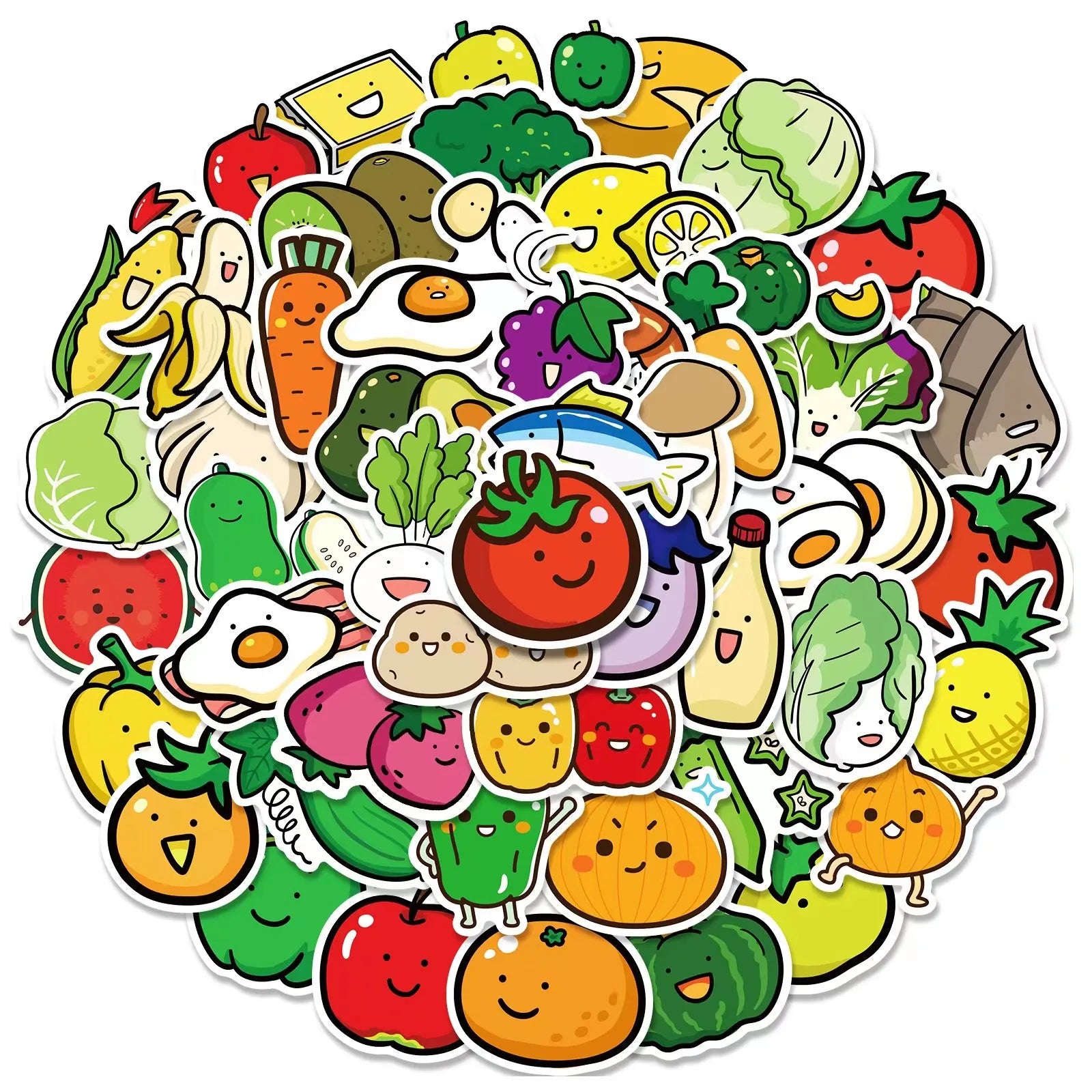 E-50pcs Fruit and Vegetable Fruit and Vegetable Plant Graffiti Stickers Packs Skateboards Car Phone Bottle Cup