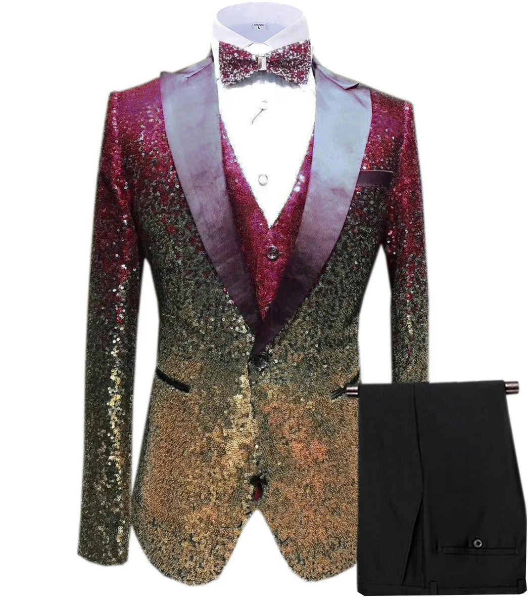 Sequin Men's Suits 3 Piece Single Breasted 1 Button Wedding Suits for Men Luxury Glitters Performance Men Party Suit
