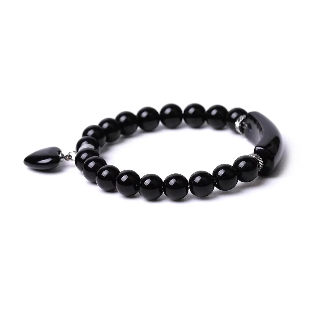 Wholesale Men Jewelry Black Onyx Agate Beaded Stone Bangle Natural Stones Beads Bracelet for Women