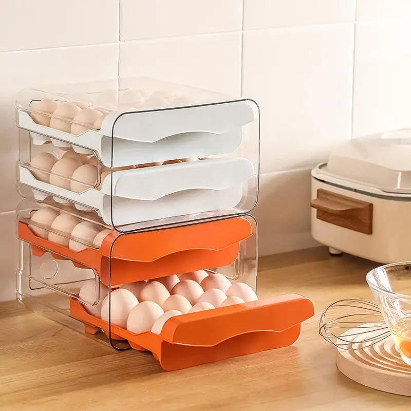 Hot Selling Refrigerator Egg Dispenser Storage Box Transparent Plastic 32 Grid Eggs Drawer Type Kitchen Egg Container