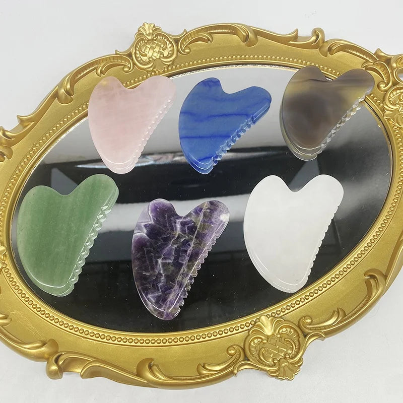 2023 Custom Logo Rose Quartz Guasha Stone Grey Agate Heart Gua Sha With Teeth White Jade Gua Sha Facial Tool Natural Jade Stone