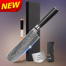 Free Shipping SkyCook 7 Inch Damascus Japanese Couteau Japonais Nakiri with Round Black G10 Handle Free logo