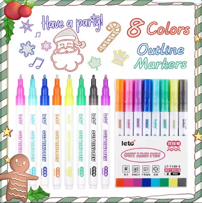 8 Colors Permanent Outline Metallic Marker Pens Super Bright 3mm for Rock Painting DIY Photo Album Scrapbook Crafts