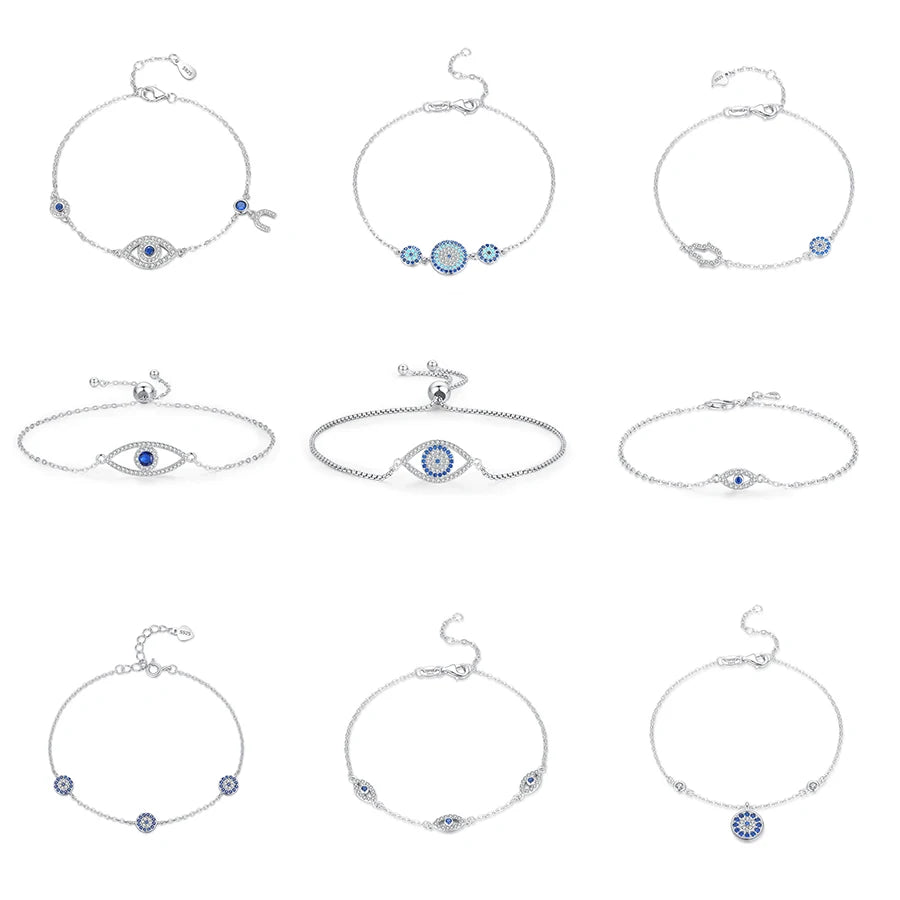 Wholesale Price Blue Eyes Series Hand Chain S925 Sterling Silver 18K Gold Plated Blue Zirconia Devil's Eye Tennis Bracelet