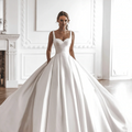 Ruolai ZD05112 Elegant Sweetheart Neck Satin Wedding Dress Cathedral Train Bridal Gowns with Pockets