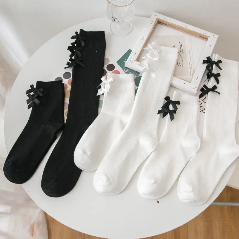 WUYANG FACTORY Spring Summer Girl Ladies Bow Tie Long Knee Crew Cotton Socks Custom logo Designer