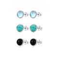 Fashion Fine Jewelry Contracted Round Shaped Black Agate Moonstone Turquoise Stud Earrings