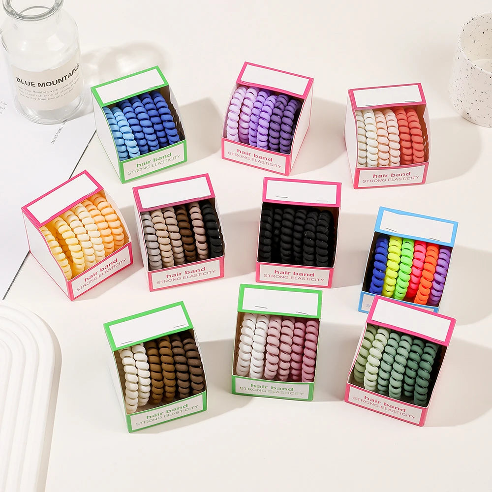 Cute Coil Cord Hair Ties 6Pcs Elastic Rubber Tie Phone Cord for Women and Girls
