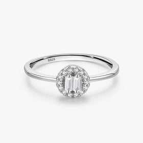 Ailmay Top Quality Real 925 Sterling Silver Clear Zircon Fashion Round Finger Ring for Women Classic Wedding Statement Jewelry