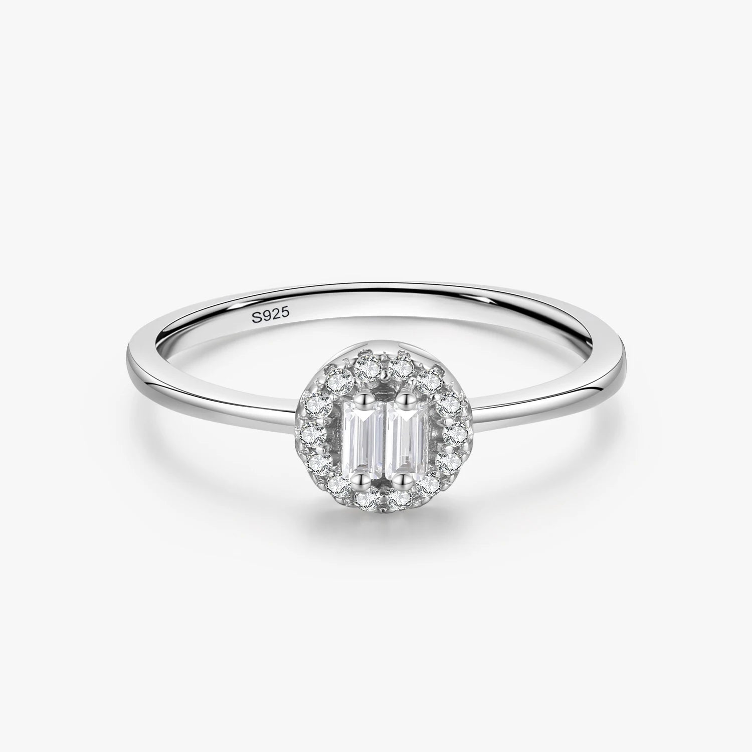 Ailmay Top Quality Real 925 Sterling Silver Clear Zircon Fashion Round Finger Ring for Women Classic Wedding Statement Jewelry