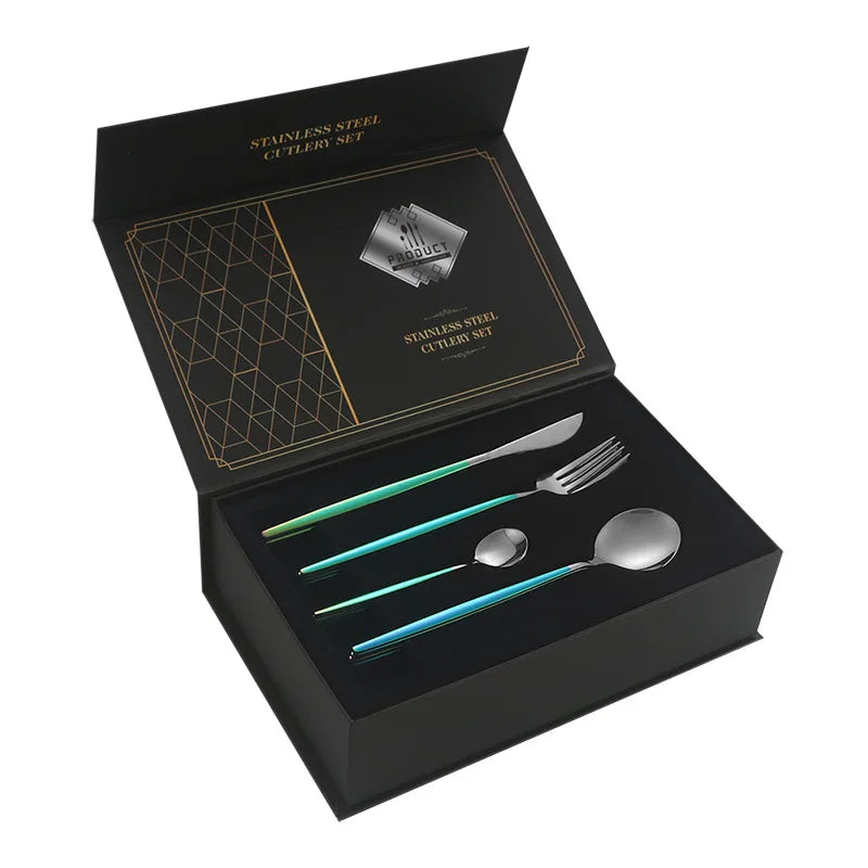 Hot Sale Mirror Stainless Steel Flatware 24 Pcs Set Steak Fork Spoon Knife Silverware Restaurant Cutlery Set With Box