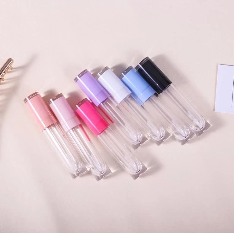 Custom 8ml Empty Round Clear Plastic Lip Gloss Tubes Containers With pink Purple Black Top Transparent Lipgloss Tube Packaging